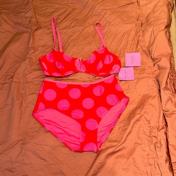 Kate Spade Polka Dot Bikini Red/Pink (Scarlet Flame) - Picture 2 of 9
